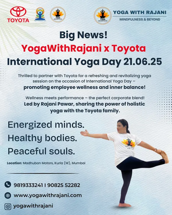 I am thrilled to partner with leading companies like Toyota to bring holistic yoga and wellness directly to the workplace. This session for International Yoga Day was designed to promote employee well-being and inner balance.