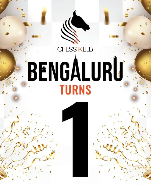 Celebrating our first anniversary in Bengaluru! This graphic marks one year of building a thriving chess community in the city, and we are so grateful for the support.