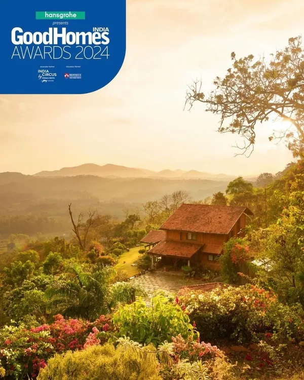 Our award-winning project in Coorg, featured by GoodHomes India. This aerial view captures the home's perfect integration into the misty hills of the Western Ghats, a key reason for its recognition for contextual design.
