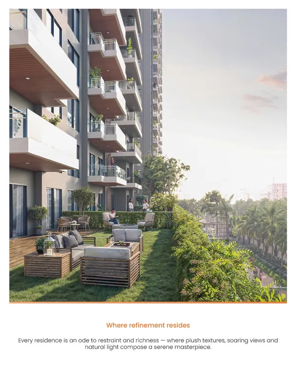 At Kutumb in Ghaziabad, we designed residences with expansive green terraces that serve as private sky gardens. This feature provides residents with a personal connection to nature and a serene outdoor space with soaring views, embodying our principle of liveable design.