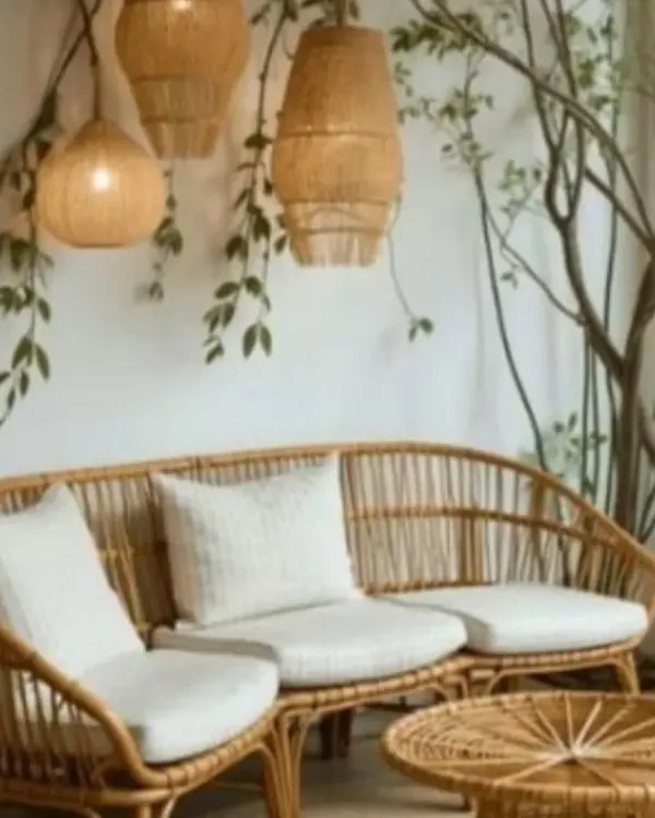 This inviting scene captures the essence of our work: creating complete, harmonious living spaces with handcrafted rattan furniture and matching decor. We design and supply everything from the sofa set to the pendant lights, ensuring a cohesive, sustainable, and modern aesthetic for homes, cafes, and resorts.