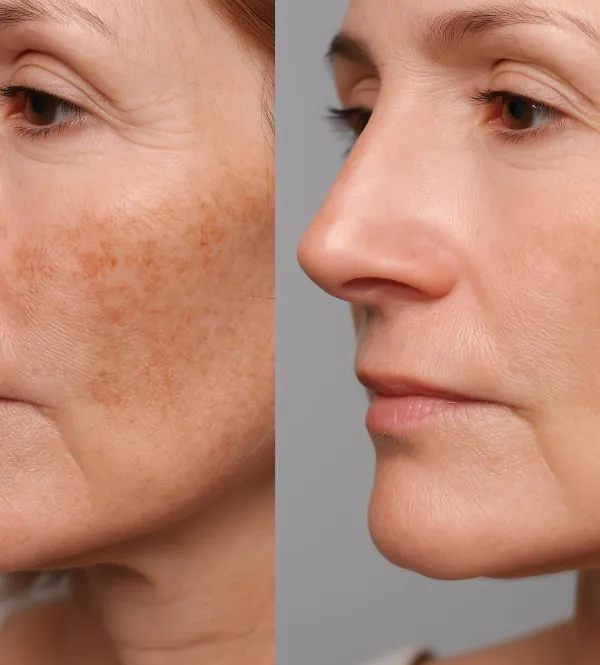 This before-and-after shows the significant improvement possible for melasma, a condition I frequently treat. My scientifically guided approach focuses on safely reducing pigmentation and restoring an even, clear complexion for lasting confidence.