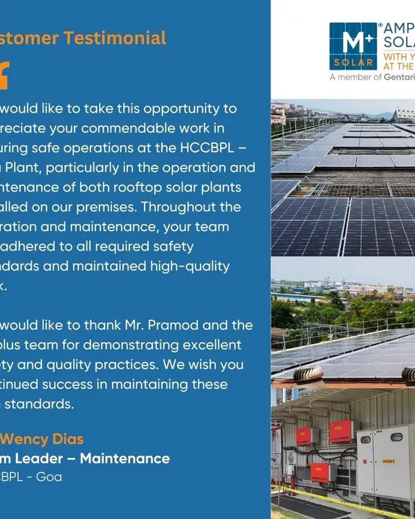 We are honored to receive this appreciation from Hindustan Coca-Cola Beverages for the safe and seamless development of their 985.95 kWp solar plant in Goa. This feedback reinforces our commitment to delivering clean energy solutions with the highest standards of safety and quality.