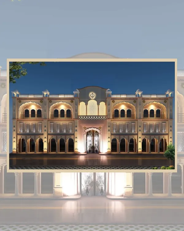 This nighttime render of Gurudwara Rakab Ganj Sahib in Delhi captures the magnificent blend of Mughal and Sikh architectural styles. We focused on creating an elevation that feels both historically reverent and spiritually uplifting through elegant lighting and intricate detailing.