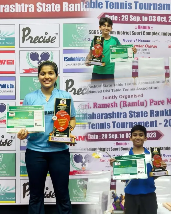 A collage of our champions from the 3rd Maharashtra State Ranking Tournament in Nanded. Annanya Basak (Women's Gold), Aayan Athar (U-11 Gold), and Aakarshan Yadav (U-11 Bronze) all on the podium.