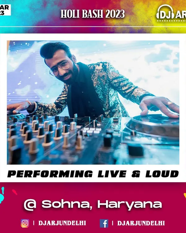 A poster from my Holi Bash 2023 performance. I love playing for festivals; the energy is always incredible. I specialize in creating the perfect playlist for any festive theme.
