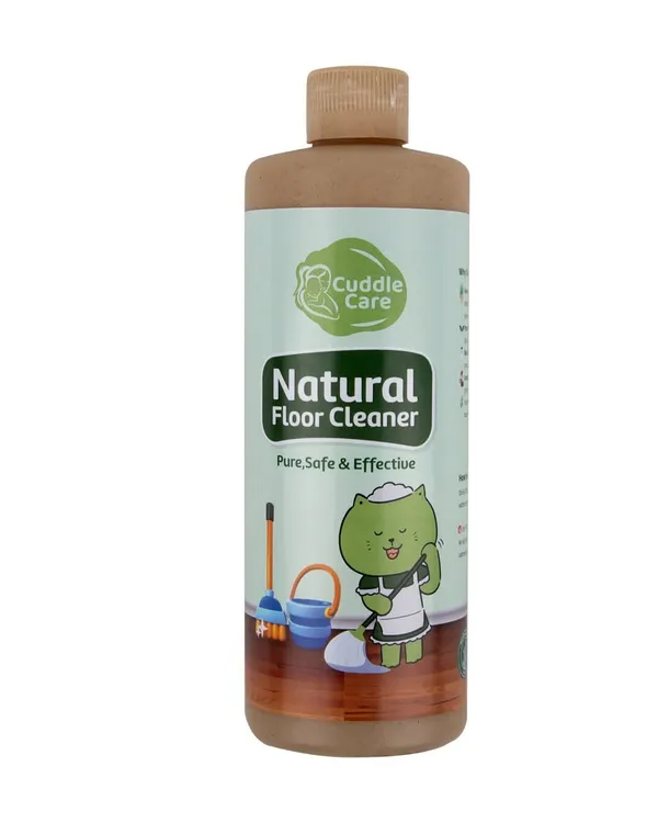 A natural floor cleaner in an eco-friendly bottle, shot on a pure white background for e-commerce listings.