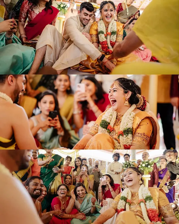 A collage of pure laughter and joy during a traditional wedding ceremony. These are the unscripted moments that make a wedding truly memorable.