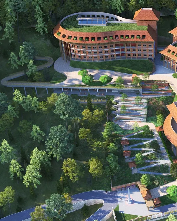 Our master plan for the Netaji Subhash Chandra Bose University of Excellence in Sikkim demonstrates our expertise in designing for challenging terrains. This aerial render shows how buildings are integrated into the natural contours of the land, preserving the landscape while creating a cohesive campus.