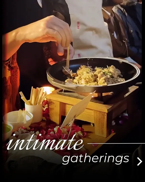 A live cooking station is perfect for intimate gatherings, allowing guests to interact with our chefs and customize their food.
