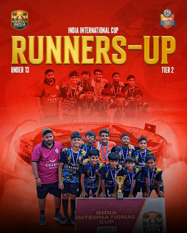 Our Under-13 squad proudly taking the Runners-Up spot in Tier 2 of the India International Cup. A great achievement on a national stage.