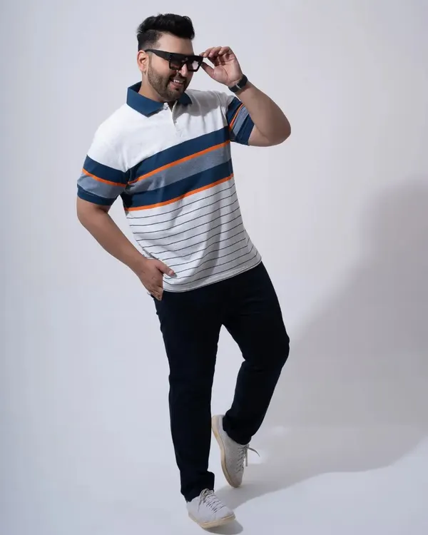 A clean e-commerce shot for a plus-size men's fashion brand. The white background and clear lighting ensure the product is the hero of the image.