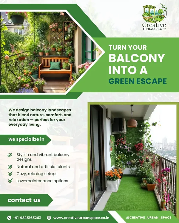 Your balcony has the potential to be a beautiful green escape. I create custom balcony landscapes that blend nature and comfort, using a mix of vibrant artificial plants and cozy furniture to design a perfect retreat for your everyday living.