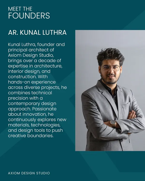 Meet Kunal Luthra, founder and principal architect. With over a decade of experience, he combines technical precision with a contemporary design approach and is passionate about exploring new materials and technologies.