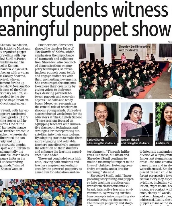 A wonderful feature in the Times of India about my work in schools. It highlights my efforts to use storytelling and puppetry as powerful educational tools.