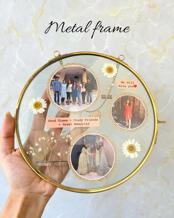 This round metal frame is one of my most popular items for farewell gifts. You can customize it with multiple photos and little notes to capture all your crazy memories with friends.