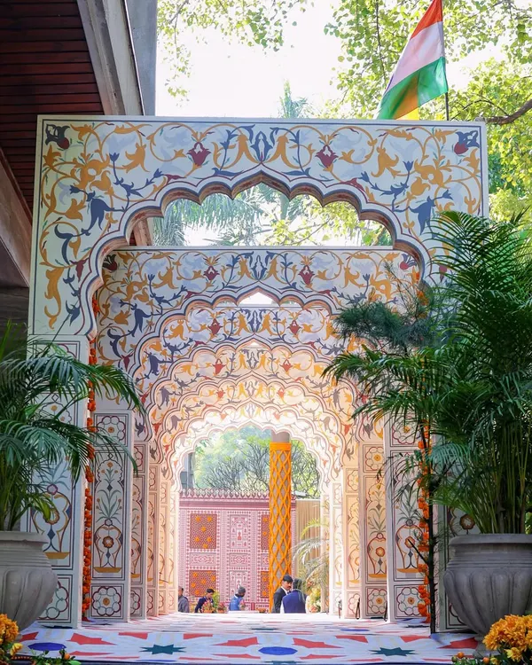This hand-painted Mughal archway served as the grand entrance to an Old Delhi themed chaat party. I believe a celebration's story begins the moment your guests arrive, and this piece was designed to transport them to another era.