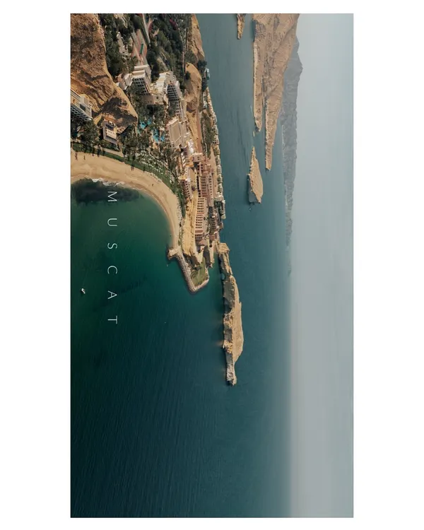 An aerial view of the stunning Muscat coastline, the setting for a beautiful destination wedding. I work to find locations that not only offer beauty but also a unique experience for you and your guests.