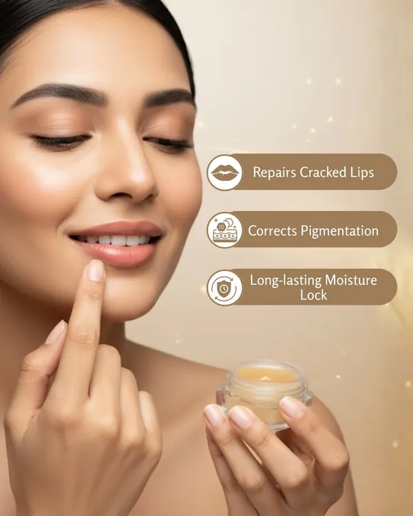 My Ayurvedic lip balm repairs cracked lips, helps correct pigmentation, and locks in moisture for long-lasting comfort.