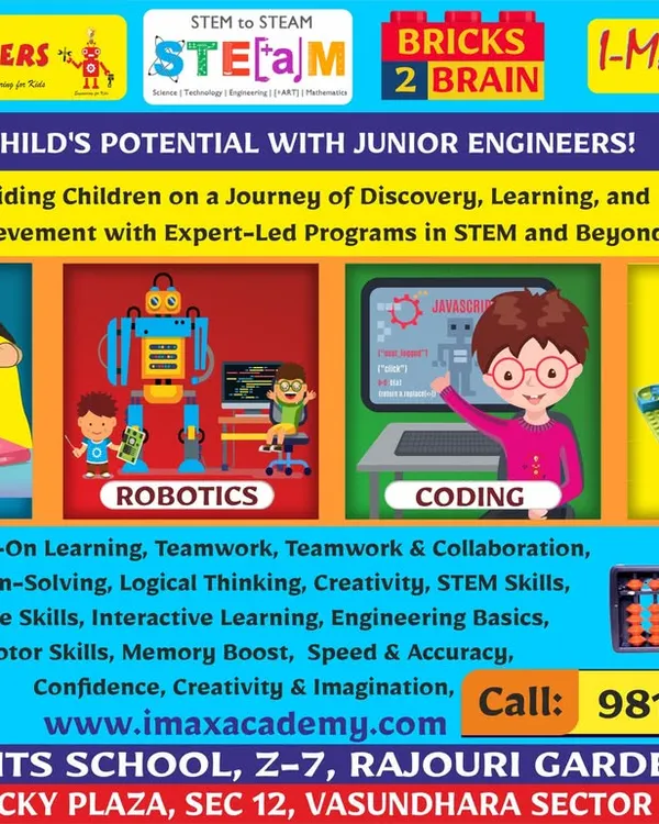 We are excited to offer our full range of STEM and creative programs at our centers in Rajouri Garden, Delhi, and Vasundhara, Ghaziabad. We provide expert-led classes in Abacus, Robotics, Coding, and LEGO to build future-ready skills.