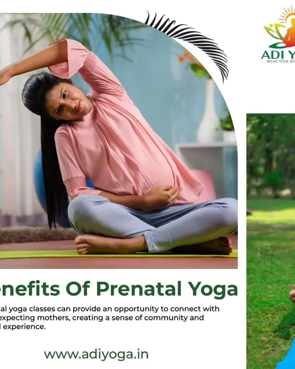 Prenatal yoga is a wonderful way to connect with your body and baby. This image highlights the benefits, including gentle side stretches that create space and relieve tension in the upper body.