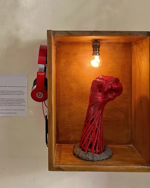 This is our 'Orma Petti' or memory box, a permanent installation at the studio. It’s an ongoing project exploring how objects hold our memories, inviting visitors to connect with the stories held within.