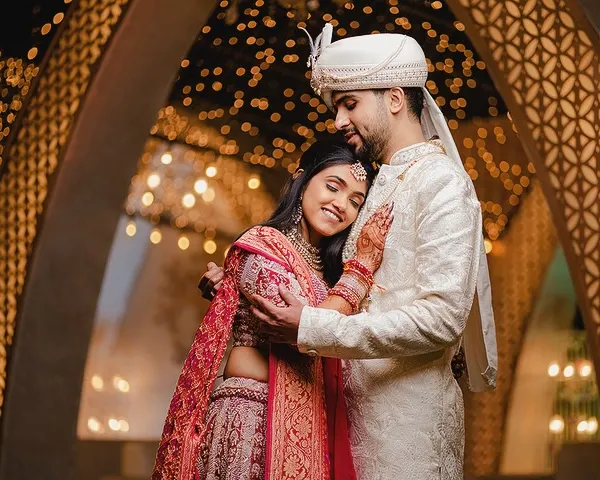 A warm embrace under a canopy of fairy lights. We love using ambient light to create a magical and romantic atmosphere for our couple portraits.