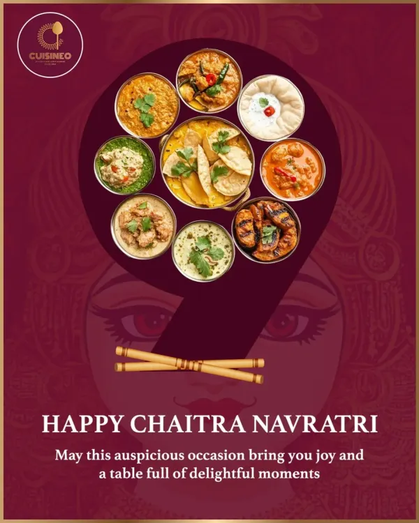 For Chaitra Navratri, I offer a complete fasting menu that is both delicious and compliant with all dietary rules. This graphic showcases a Navratri thali with a variety of flavorful options to make your fast a fulfilling experience.