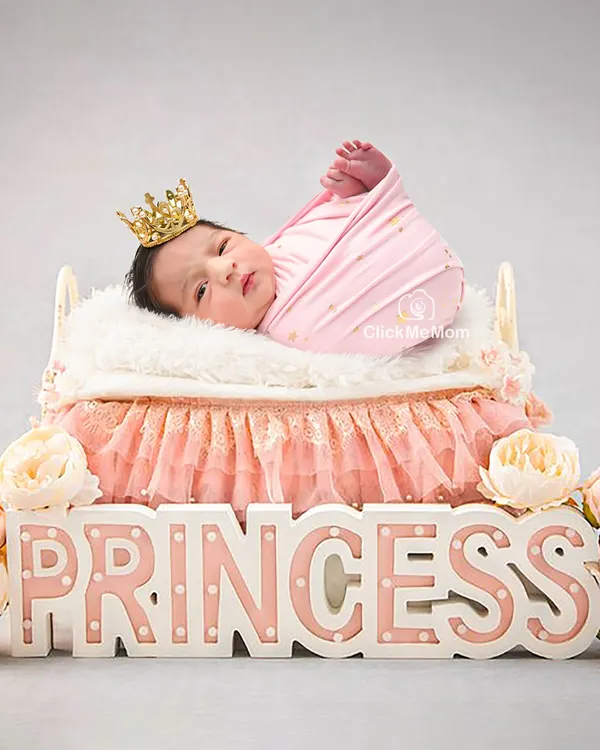 I believe every baby is royalty, and this 'Princess' themed shoot is all about celebrating your little one's grand arrival. We can create a fairytale moment just like this, complete with a tiny crown and a custom setup.