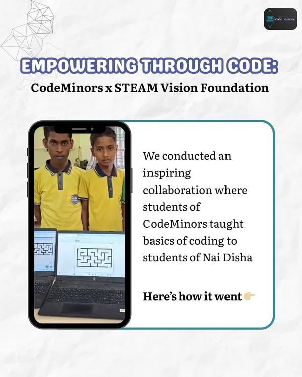 This image marks our inspiring collaboration with STEAM Vision Foundation, where my students taught the basics of coding to learners at Nai Disha. It was a powerful experience of peer-to-peer mentorship.