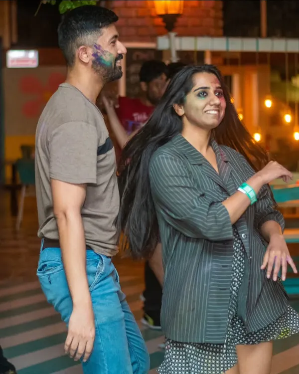 Our Holi party was a blast of color and energy! Here are some dancers still grooving with smiles on their faces.