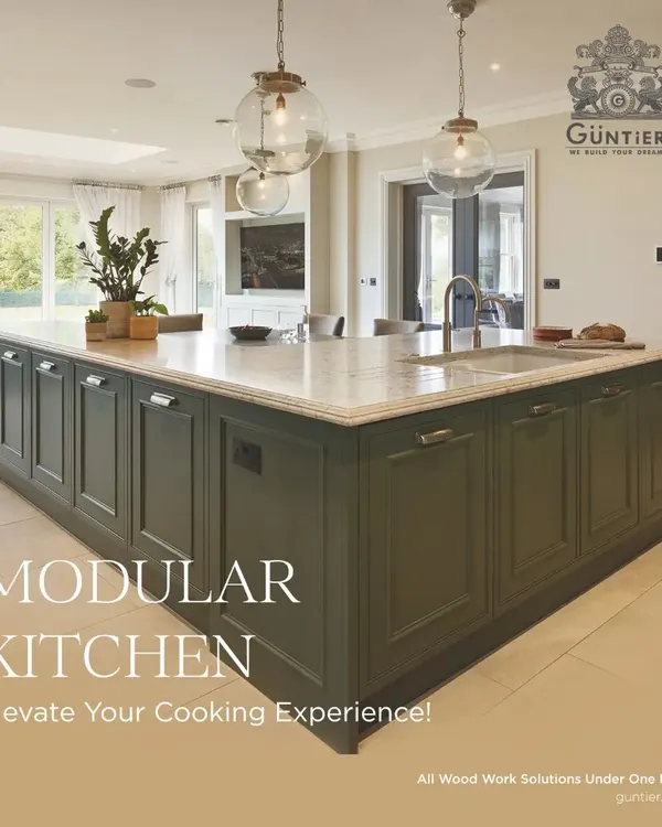 A large kitchen island can become the true heart of the home. This classic design in a deep green finish provides ample workspace, storage, and a beautiful gathering spot for the family.