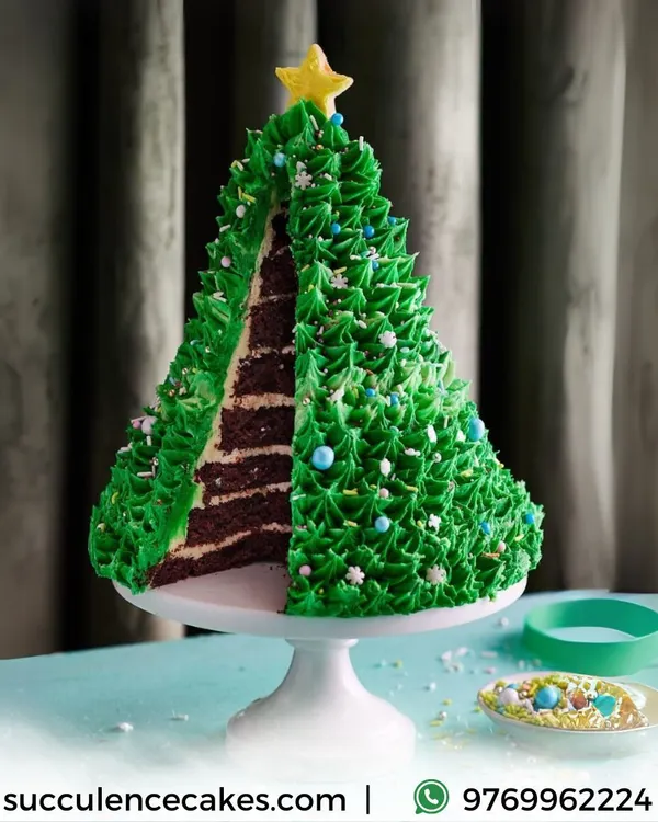 This Christmas Tree pull-apart cake is a true holiday centerpiece. It features layers of my rich, moist chocolate cake and fluffy vanilla cream, decorated with festive green frosting and edible ornaments, ready to be shared and enjoyed.