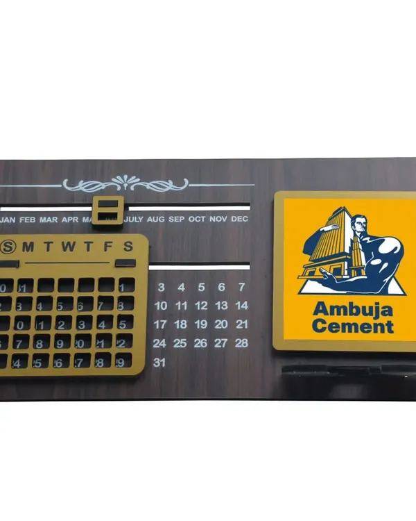 This is a wooden lifetime calendar I created for Ambuja Cement. It's a premium, practical desk item that keeps your brand visible all year round. I can customize these with any company logo for bulk orders.