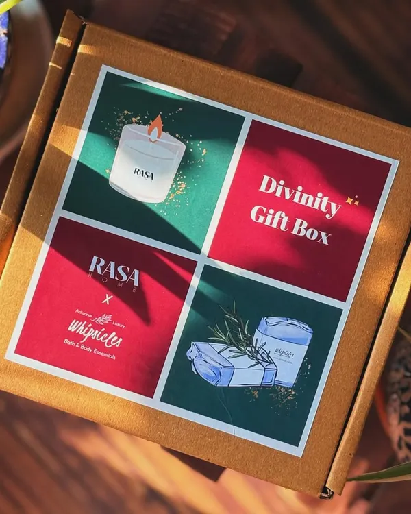 We partnered with Rasa Home to create the Divinity Gift Box. The custom-designed box sleeve introduces the collaboration, featuring our handmade soaps and their luxury poker-themed candles.