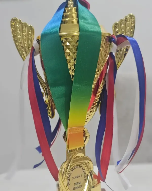 The champion's trophy from the Prime Master League Season 3, where our veteran's team, Team Sensation, emerged as the winner. A testament to their experience and skill.