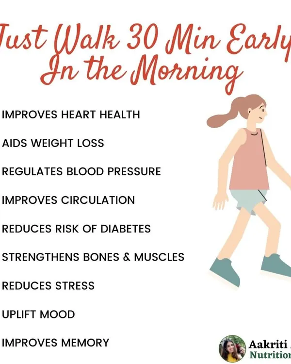 Never underestimate the power of a simple 30-minute morning walk. It improves heart health, aids weight loss, reduces stress, and uplifts your mood. It's one of the easiest and most effective habits you can build.