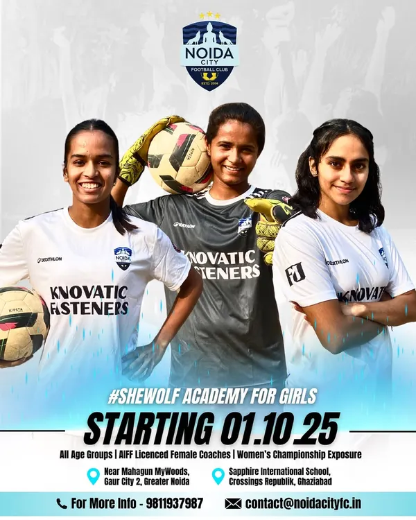 Our #SheWolf Academy is now open for girls of all age groups. We provide training under licensed female coaches and direct exposure to the Women's Championship, creating a clear pathway for female footballers in Noida and Ghaziabad.