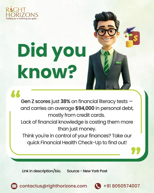 This "Did you know?" post highlights a concerning statistic about Gen Z's financial literacy and debt levels. We use this data to emphasize that a lack of financial knowledge costs more than just money and offer a free Financial Health Check-Up.