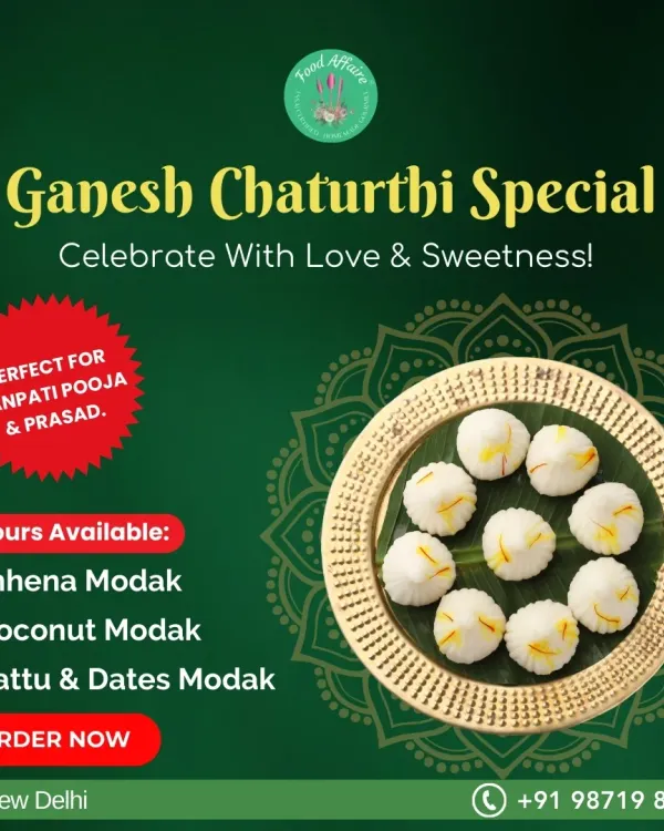 For Ganesh Chaturthi, we offer a variety of special modaks perfect for pooja and prasad. You can choose from Chhena Modak, Coconut Modak, and our healthy Sattu & Dates Modak.