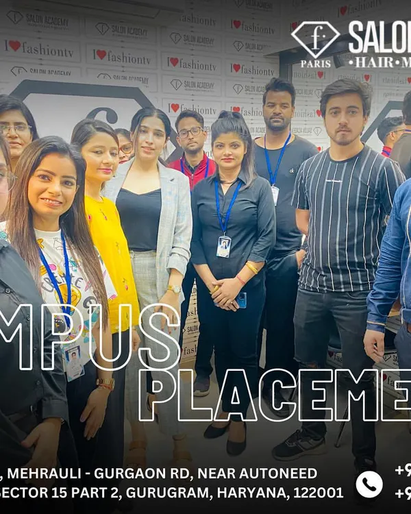 We don't just train you, we help you launch your career. This photo captures one of our campus placement events where students connect with top salons and secure job offers before they even graduate.