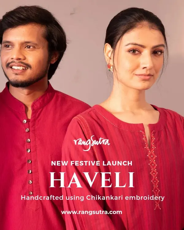 Introducing Haveli, our new festive collection inspired by the grandeur of Rajasthan's havelis. This image showcases our coordinating Chikankari embroidered pieces for men and women.