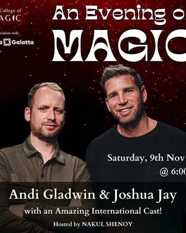 An evening of magic with international illusionists Joshua Jay and Andi Gladwin. We are proud to host world-class magicians on the Indian stage for the very first time.