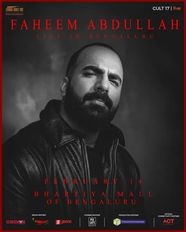 This is the main event poster for Faheem Abdullah's concert, showcasing the complete ecosystem of partners I brought together. Every brand, from media to production, is clearly credited, demonstrating the collaborative nature of my events.