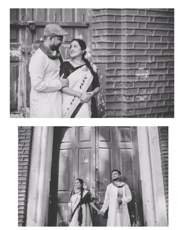 A black and white collage from the vintage pre-wedding shoot, highlighting the timeless and classic feel of this photography style.