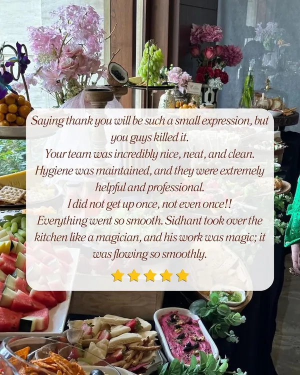 "Sidhant took over the kitchen like a magician." We are so grateful for feedback that highlights the smooth and professional service our team strives to provide at every single event.