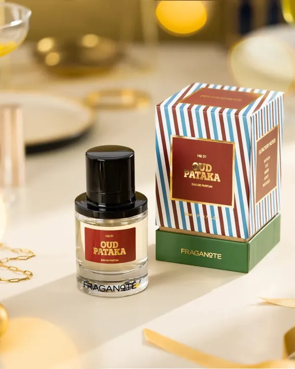 A festive shot for a Diwali campaign, presenting this perfume in a celebratory setting. We used warm ambient lighting, golden props, and bokeh effects from fairy lights to create a radiant background that encapsulates the essence of the festival.