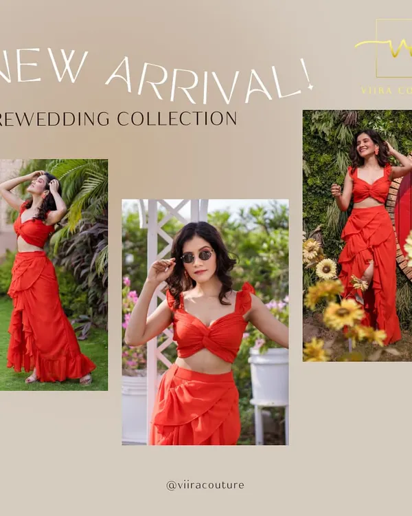 Announcing my new pre-wedding collection with this fiery red ruffled co-ord set. It's designed to make a statement in your photos.