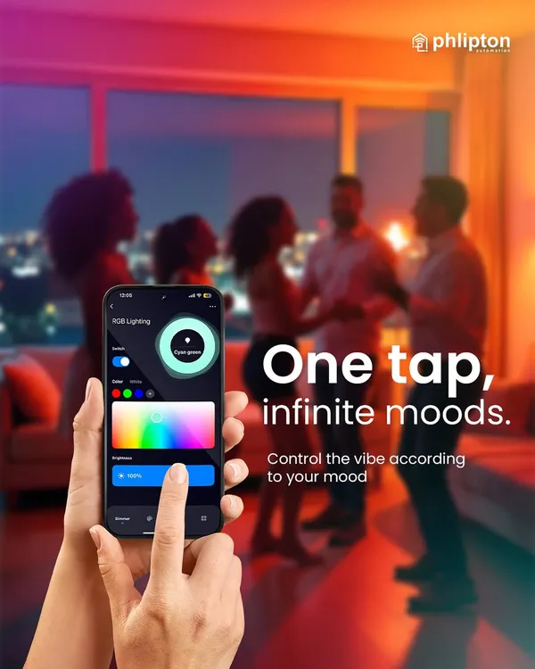One tap, infinite moods. With my RGB lighting control, you can instantly set the vibe for a home party, cycling through vibrant colors to match the energy of the room.