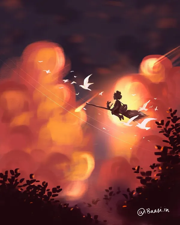 A digital painting I created on Procreate, inspired by 'Kiki's Delivery Service'. I love the freedom digital art gives me to create these glowing, atmospheric scenes with dramatic light and soft clouds.